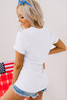 White USA Flag Bow Knot Patched Crew Neck T Shirt