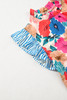 Sky Blue Floral Mock Neck Striped Flutter Sleeve Blouse