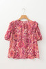 Red Floral Print Ruffled Puff Short Sleeve Blouse Red Floral Print Ruffled Puff Short Sleeve Blouse