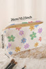 White Flower Print Rib Textured Large Cosmetic Bag