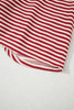 Red Stripe Bowknot Cutout Back Drop Shoulder Wide Bracelet Sleeve Loose Tee