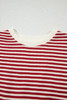 Red Stripe Bowknot Cutout Back Drop Shoulder Wide Bracelet Sleeve Loose Tee
