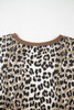Khaki Leopard Contrast Trim Short Sleeve Loose Plus Size Top