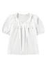 White Embroidered Lace Patchwork Tie Neck Puff Short Sleeve Blouse