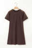Dark Brown Contrast Lace Raglan Sleeve Pleated Detail Shift Dress