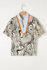 White Zebra Stripe Print Contrast V-Neck Ricrac Detail Short Sleeve Blouse Top White Zebra Stripe Print Contrast V-Neck Ricrac Detail Short Sleeve Blouse Top