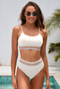 White Textured Contrast Banding Bikini High Waist 2pcs Swimsuit