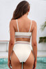 White Textured Contrast Banding Bikini High Waist 2pcs Swimsuit