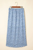 Sky Blue Boho Floral High Waist Long Skirt with Side Split