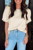 Oatmeal Textured Puff Sleeve T-shirt