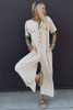 Beige Half Placket Chest Pockets Short Sleeve Wide Leg Jumpsuit Beige Half Placket Chest Pockets Short Sleeve Wide Leg Jumpsuit