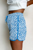 Blue Leopard Elastic Waist Lace up Contrast Trim Casual Shorts