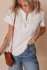 White Ribbed Texture Lace Patchwork Short Sleeve Top