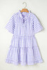 Lavendula Plaid Ruffle Wide Short Sleeve Babydoll Mini Dress