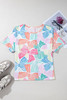 Multicolour Bowknot Printed Waffle Crewneck Loose Short Sleeve Top
