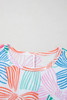 Multicolour Bowknot Printed Waffle Crewneck Loose Short Sleeve Top
