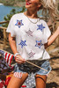 White USA Sequin Stars Patched Casual T Shirt