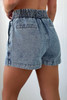 Dusk Blue Drawstring High Waist Pocketed Denim Shorts