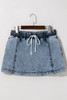 Dusk Blue Drawstring High Waist Pocketed Denim Shorts