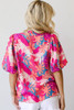 Rose Tropical Plant Printed V Neck Puff Sleeve Blouse