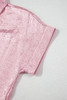 Pink Metallic Sheen Short Sleeve Buttoned Front Casual Shirt
