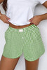 Fern Green Red Plaid Gingham Printed High Waist Shorts