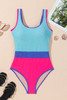 Rose Red Textured Color Block Patchwork One Piece Swimsuit