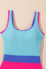 Rose Red Textured Color Block Patchwork One Piece Swimsuit