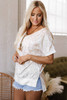 Khaki Leopard Print V Neck Side Slit Loose Fit T Shirt