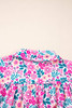 Pink Plus Size Floral Half Button Short Puff Sleeve A-line Dress
