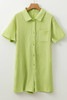 Meadow Mist Green Textured Short Sleeve Patched Pocket Buttoned Shirt Romper Meadow Mist Green Textured Short Sleeve Patched Pocket Buttoned Shirt Romper