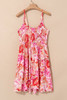 Red Floral Spaghetti Strap Surplice Neck Shirred Waist Mini Dress
