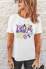 White Happy Easter Sequin Patched Casual Tee