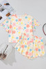 Apricot Floral Print Crop Top Wide Leg Short Set