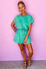 Sea Green Mineral Wash Drawstring Waist Hollow Out Back Short Sleeve Romper Sea Green Mineral Wash Drawstring Waist Hollow Out Back Short Sleeve Romper
