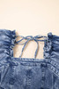 Blue Frilly Square Neck Bustier Puff Sleeve Short Denim Dress