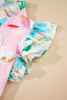 Multicolour Contrast Floral Patchwork Notched Neck Flutter Sleeve Blouse Multicolour Contrast Floral Patchwork Notched Neck Flutter Sleeve Blouse