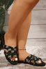Black Checkered Distressed Linen Hollow Out Flat Slippers
