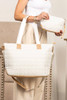 White Quilted Patchwork Large Tote Bag and Clutch 2pcs Set