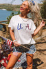 White Sequin USA Graphic Crew Neck Patriotic Tee White Sequin USA Graphic Crew Neck Patriotic Tee