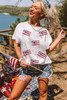 White Sequin Bow American Flag Patched T Shirt White Sequin Bow American Flag Patched T Shirt