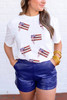 White Sequin Bow American Flag Patched T Shirt White Sequin Bow American Flag Patched T Shirt