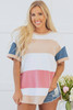 Multicolour Colorblock Patchwork Side Split Tunic T Shirt