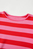Red Stripe Flutter Sleeve Round Neck T Shirt