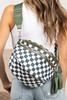 Blackish Green Checkered Print Wide Strap Large Crossbody Bag