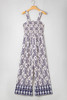 Blue Boho Geometric Print Shirred High Waist Wide Leg Jumpsuit