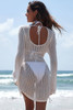 White Hollowout Knit Bell Sleeve Drawstring Short Beach dress