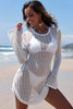 White Hollowout Knit Bell Sleeve Drawstring Short Beach dress