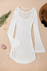 White Hollowout Knit Bell Sleeve Drawstring Short Beach dress