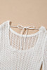 White Hollowout Knit Bell Sleeve Drawstring Short Beach dress